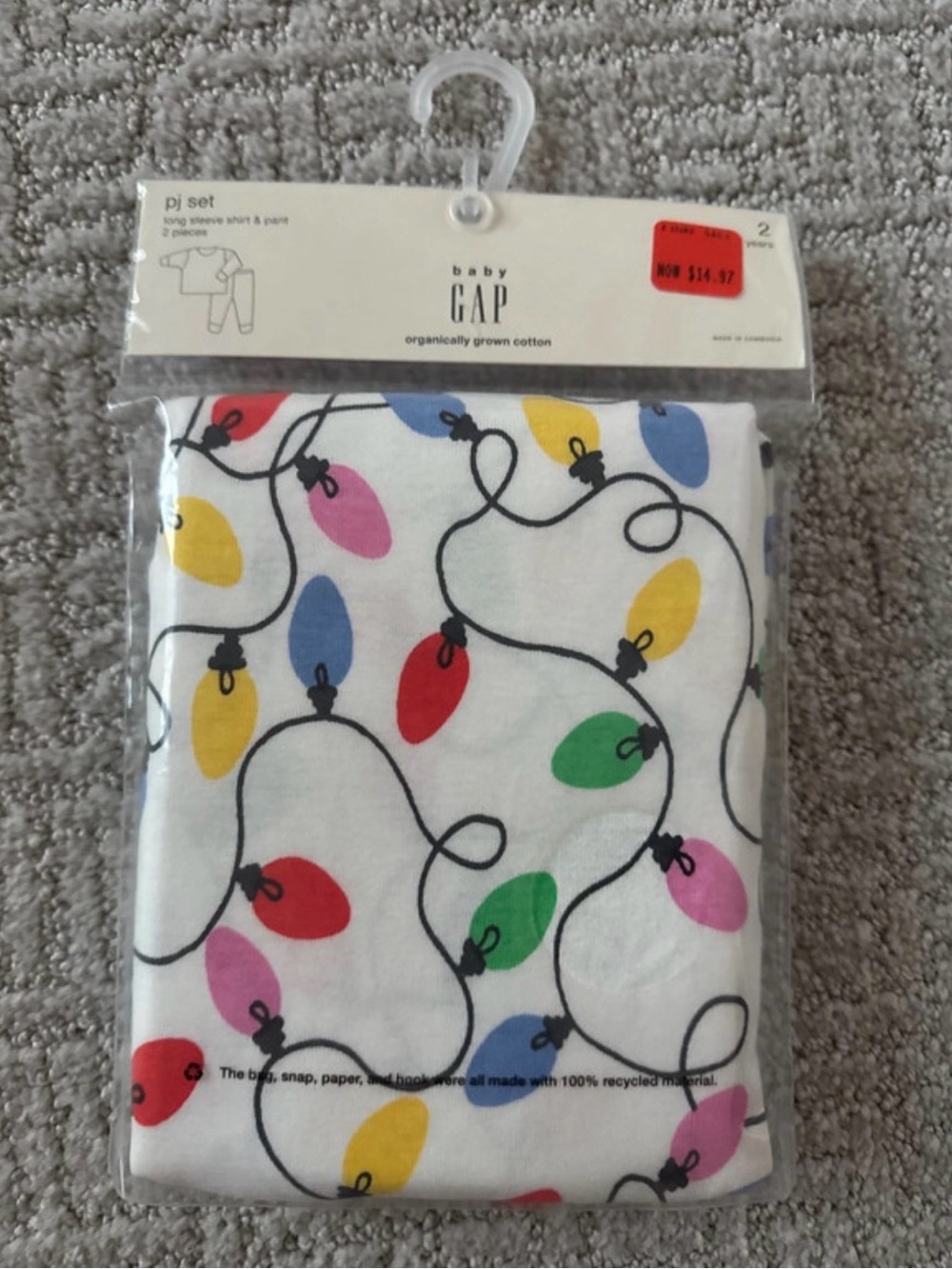 GAP White Kids Pajama Set with Multicolor Light Bulb Print